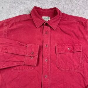 LL Bean Shirt Mens Large Red Chamois‎ Heavy Flannel Chore Barn Button Up Shacket